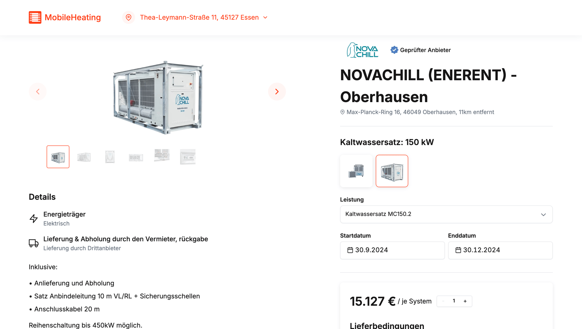 Kaltwassersatz mieten - MobileHeating