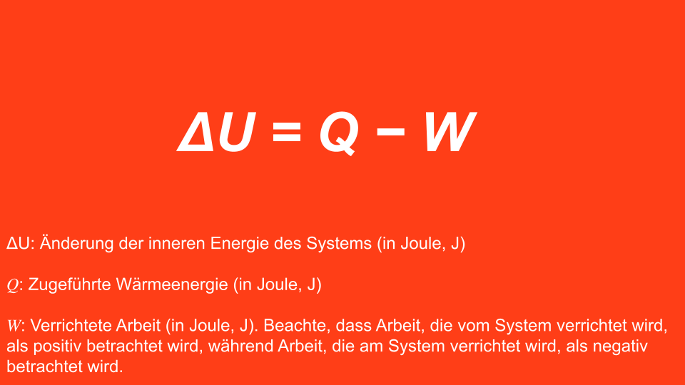 Formel zur Berechnung des ersten Hauptsatzes der Thermodynamik